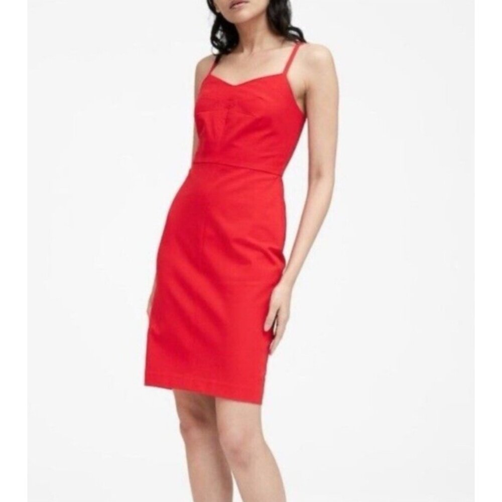 Banana Republic Slip Dress 16 Tall Sleeveless Sheath Coral Red Stretch NEW